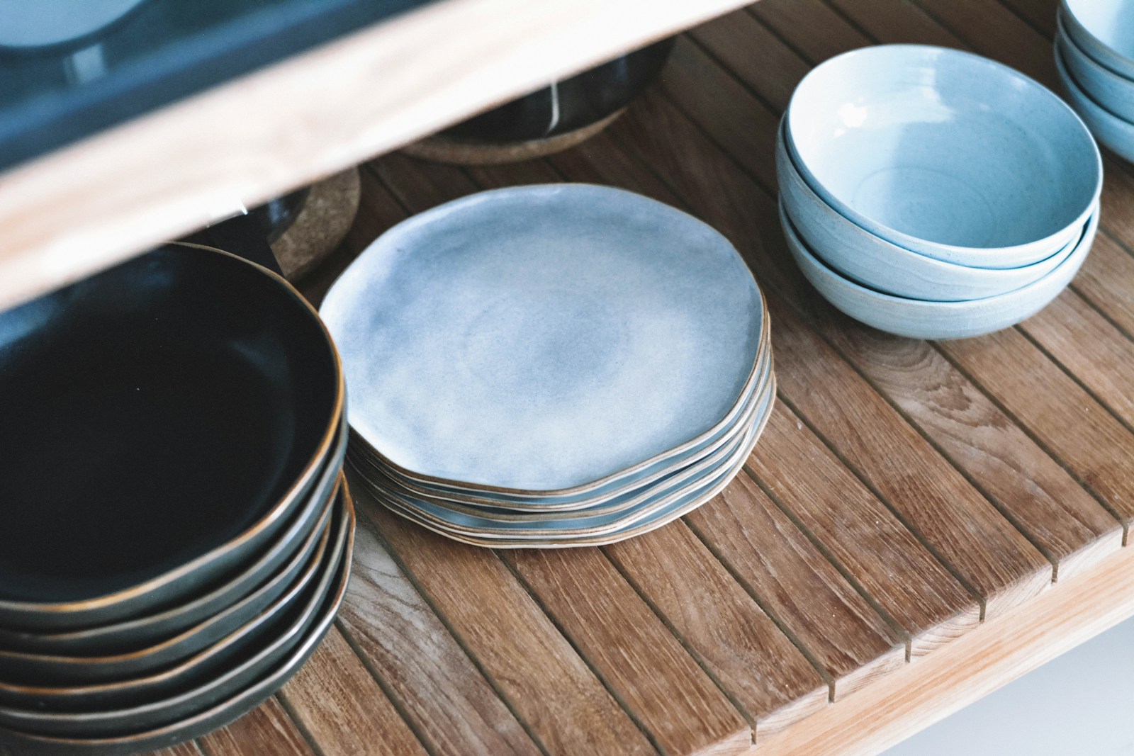 A collection of blue pottery